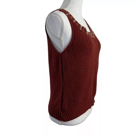 Nine West Nine & Company Petite Rust Red Tank Top Waffle Knit Beaded Sequin - Picture 3 of 9